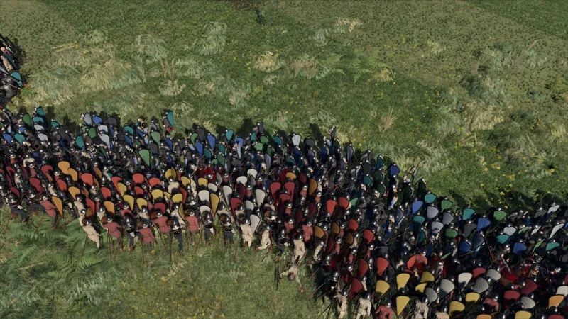 Two shield walls locked together, seen from above